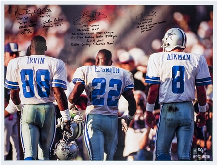 Michael Irvin, Emmitt Smith, & Troy Aikman Multi Signed & Inscribed 30 x 40 Photo (LE 2/8) (Beckett)